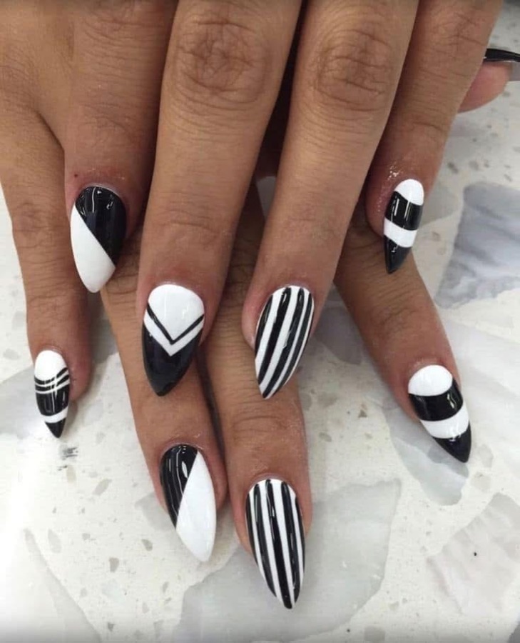 Black and White Stiletto Nail Art